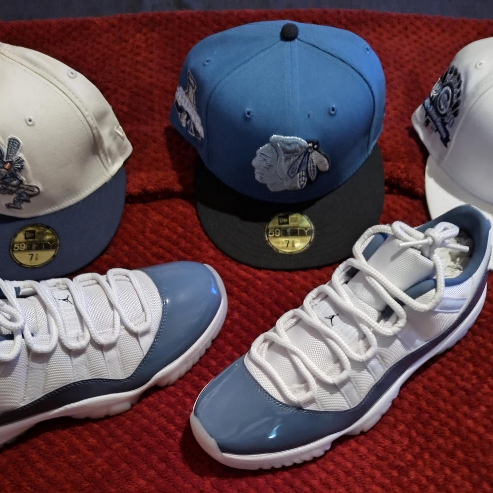 Men's White and Blue Athletic Shoes
